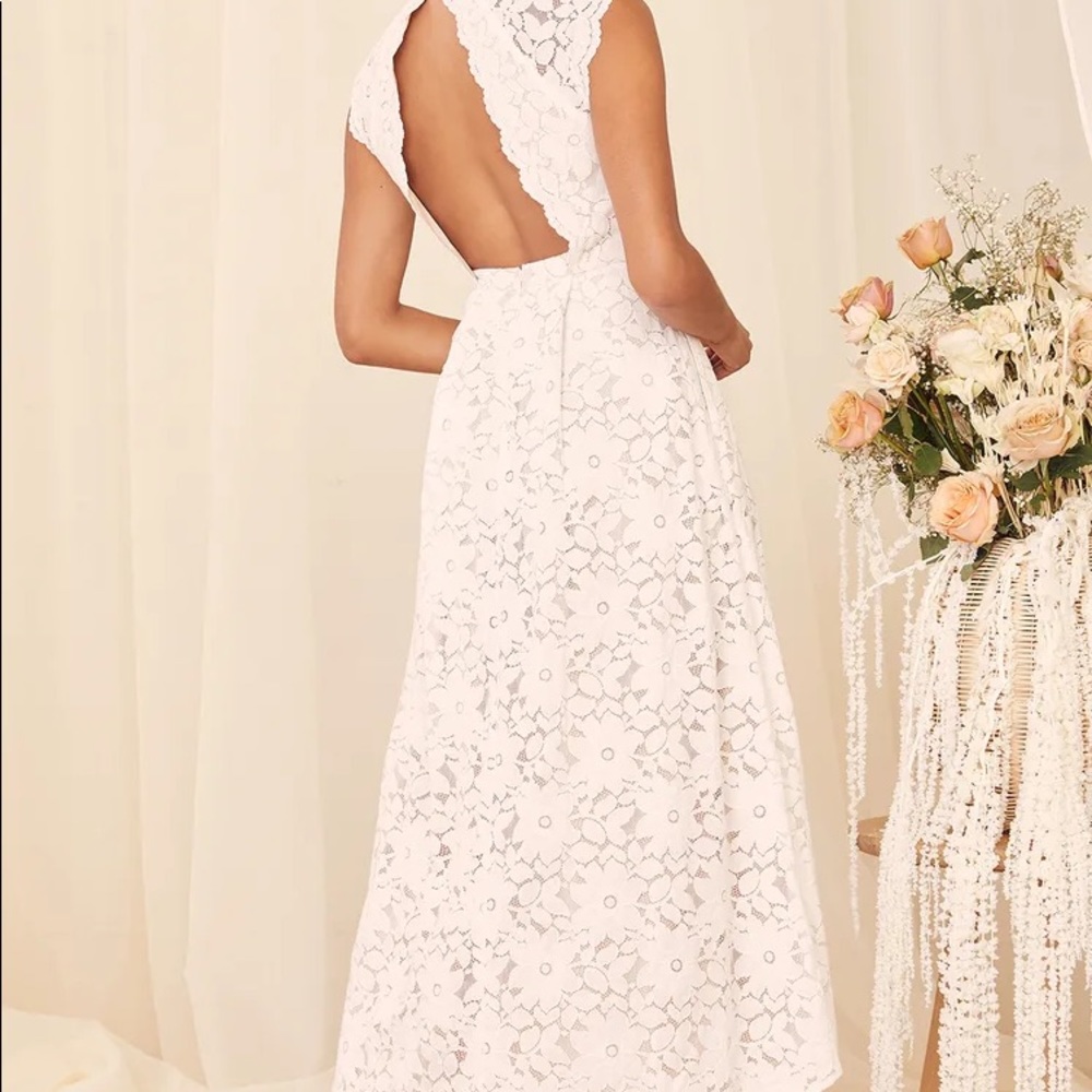 Sweetest White Lace High-Low Backless Midi Dress 🌿 - Picture 4 of 12